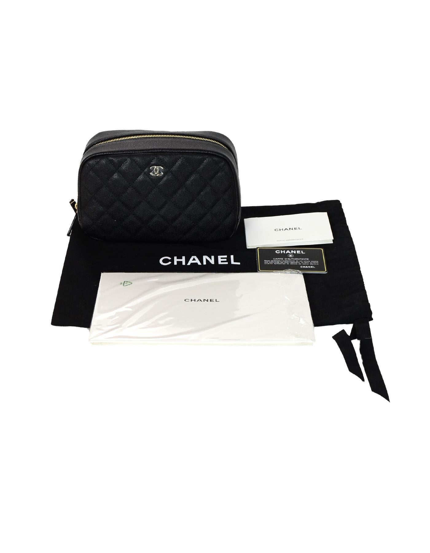 Chanel '18 Black Caviar Leather Curvy Classic Pouch Cosmetic Bag  2