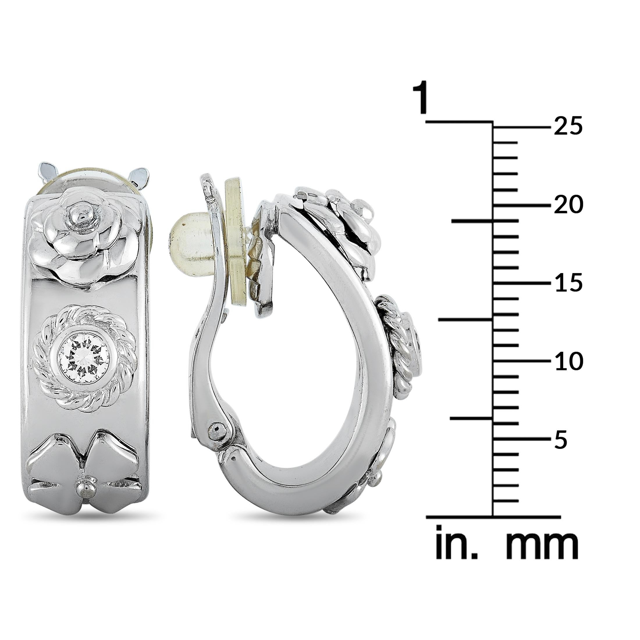 Round Cut Chanel 18 Karat White Gold 0.35 Carat Diamond Three Symbol Clip-On Earrings