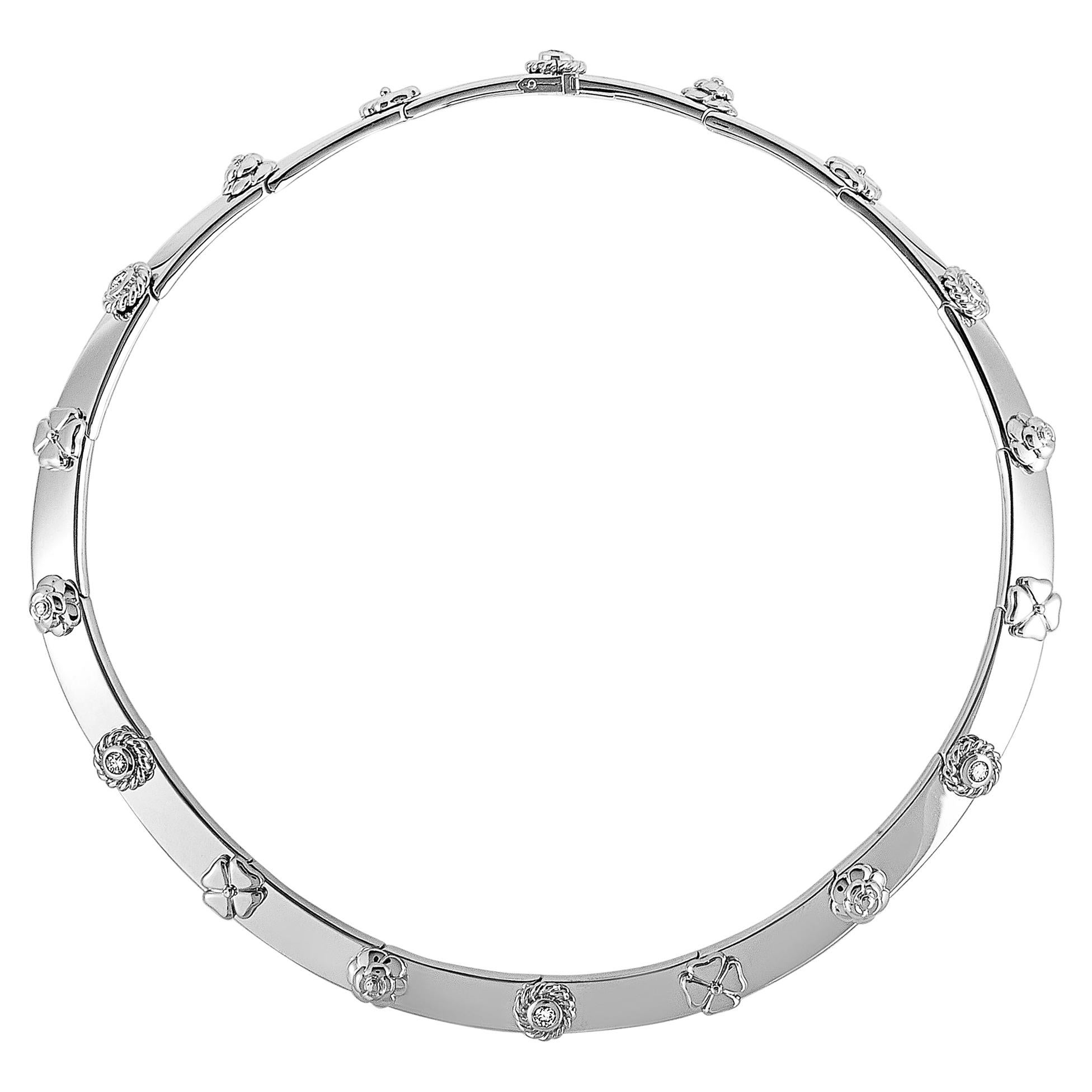 Chanel 18 Karat White Gold 1.00 Carat Diamond Three Symbol Necklace
