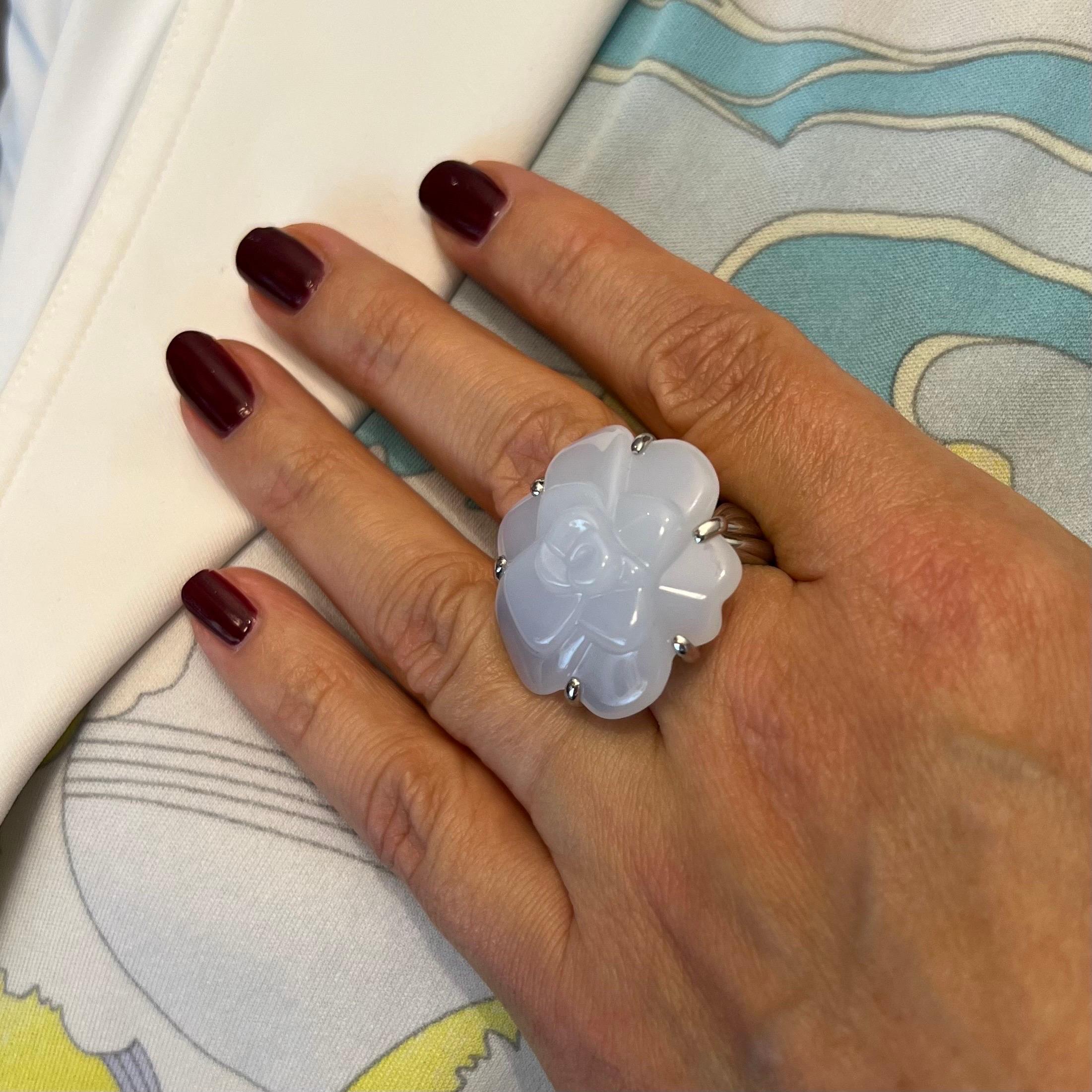 Chanel 18 Karat White Gold and Chalcedony Cocktail / Dress Ring 3