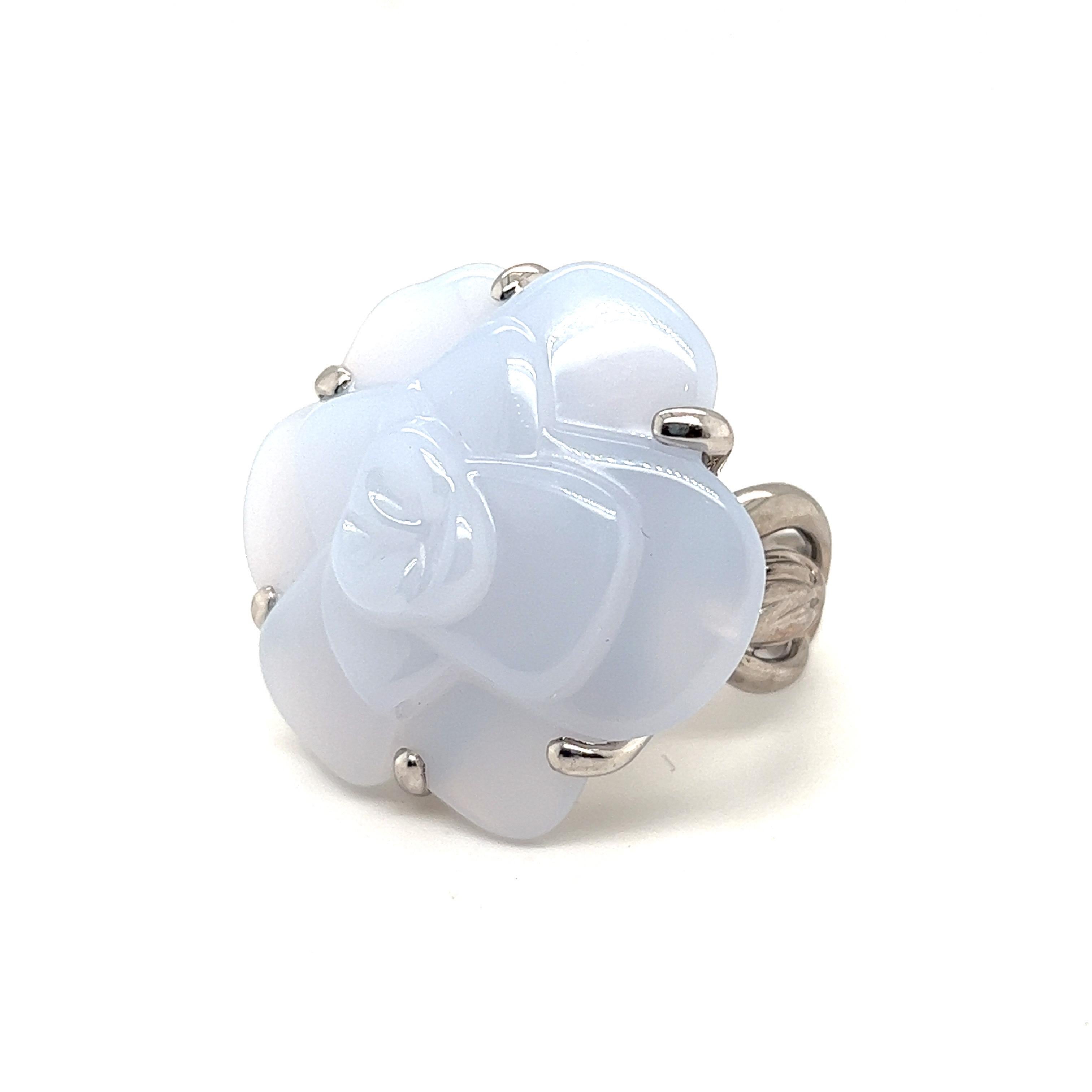 Contemporary Chanel 18 Karat White Gold and Chalcedony Cocktail / Dress Ring