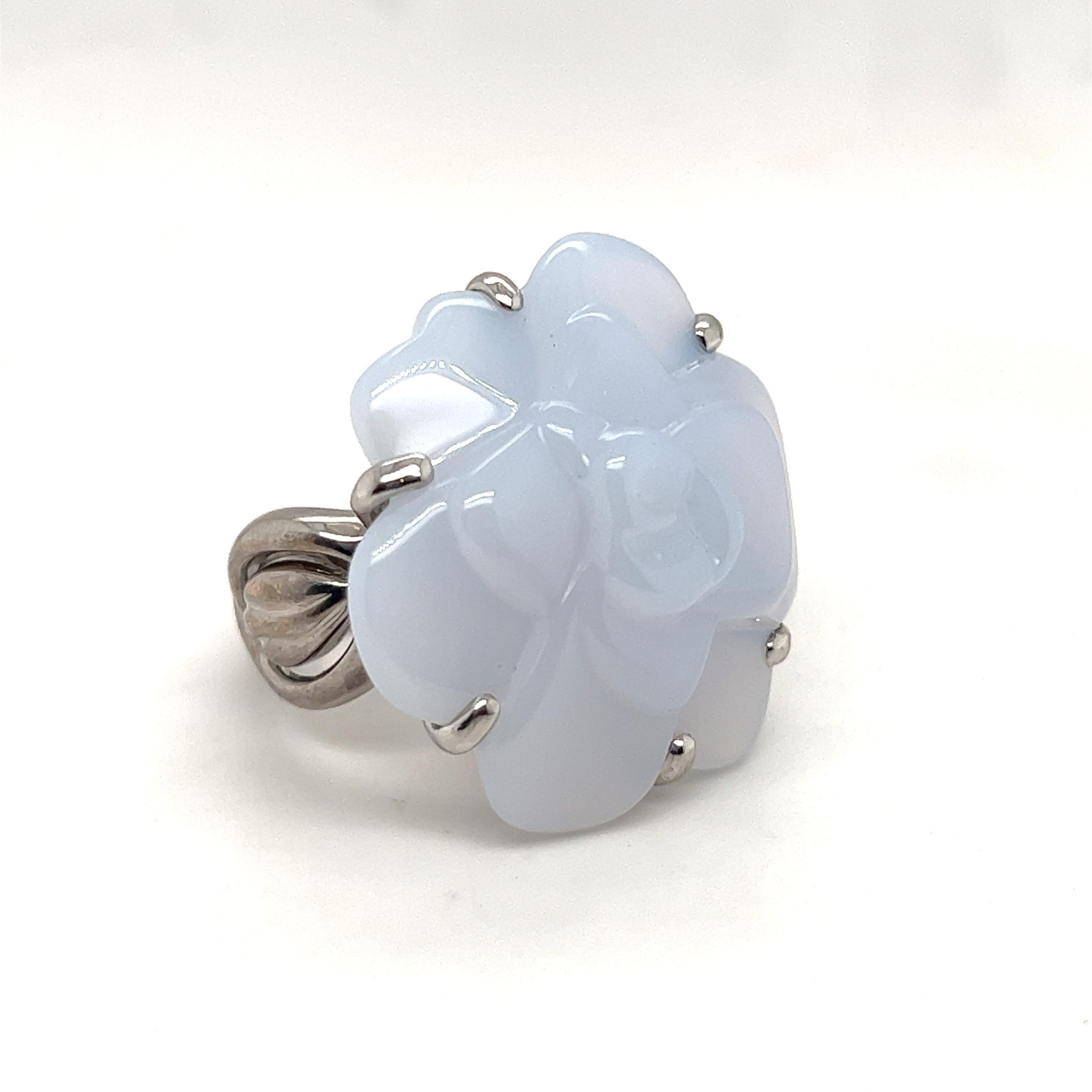 Mixed Cut Chanel 18 Karat White Gold and Chalcedony Cocktail / Dress Ring