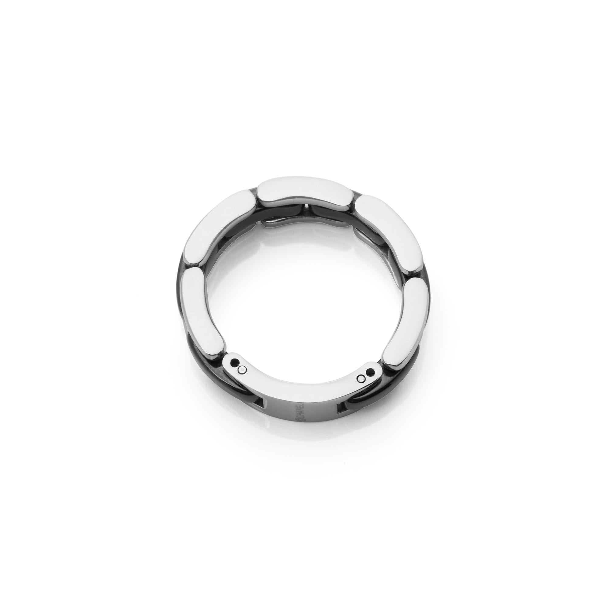 Men's Chanel 18 Karat White Gold Black Ceramic Flexible Link Ultra Band Ring