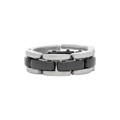 Chanel 18 Karat White Gold Black Ceramic Flexible Link Ultra Band Ring
