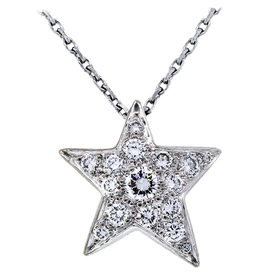 Chanel 18 Karat White Gold Diamond Comet Star Necklace