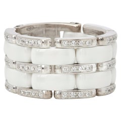Chanel 18 Karat White Gold White Ceramic Diamond Flexibe Large Ultra Ring