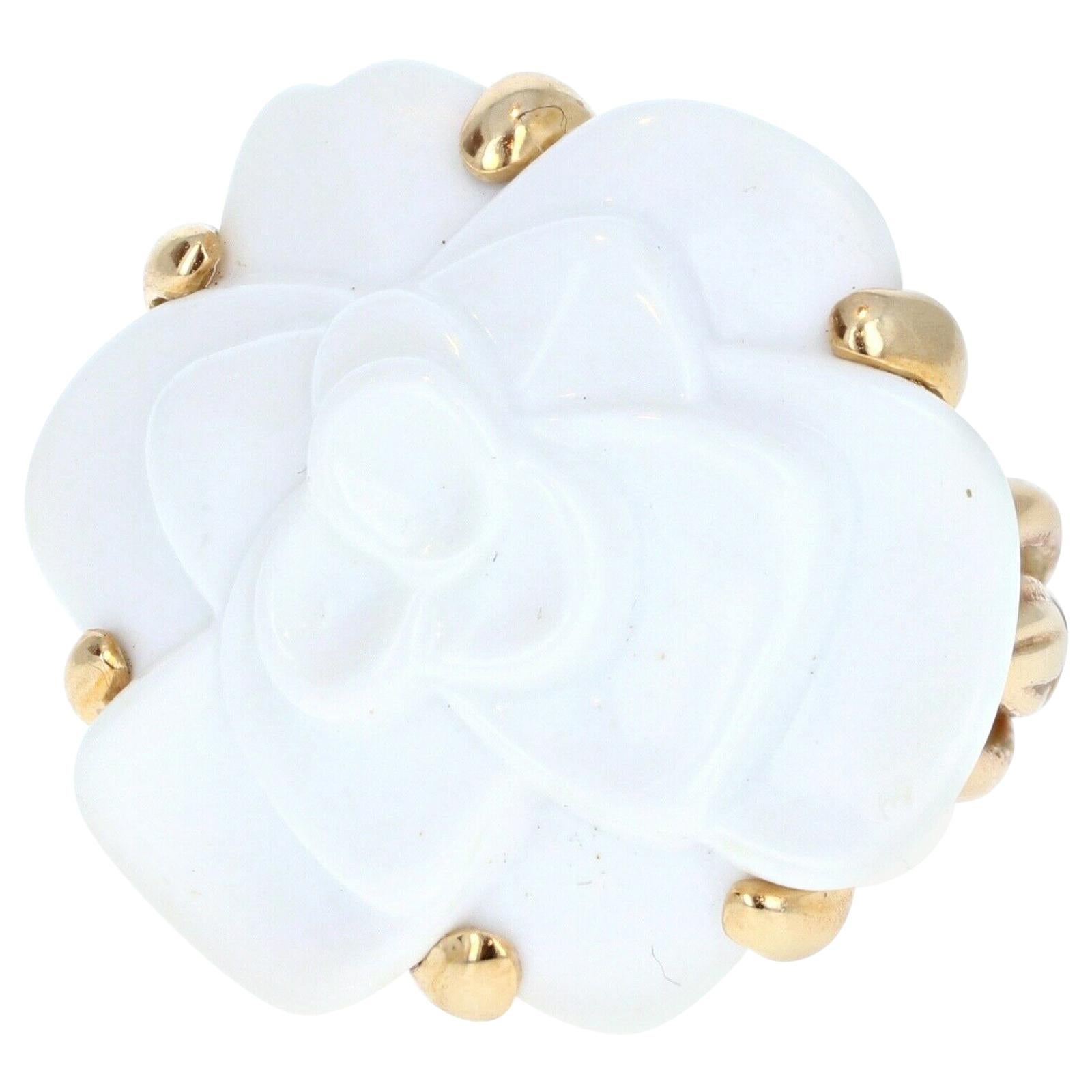 Chanel 18 Karat Yellow Gold and White Agate Camelia Flower Ring