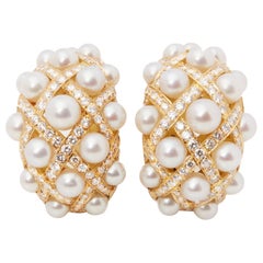 Vintage Chanel 18 Karat Yellow Gold Cultured Pearl Baroque Matelassé Earrings