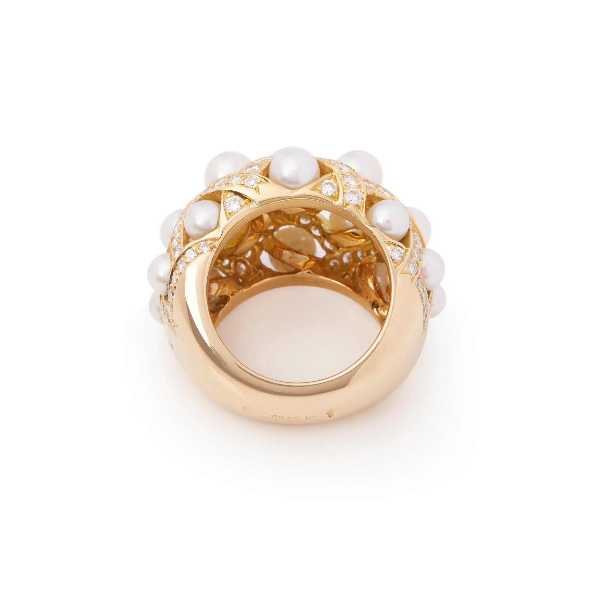 Chanel 18 Karat Yellow Gold Cultured Pearl Baroque Matelassé Ring In Excellent Condition In Bishop's Stortford, Hertfordshire