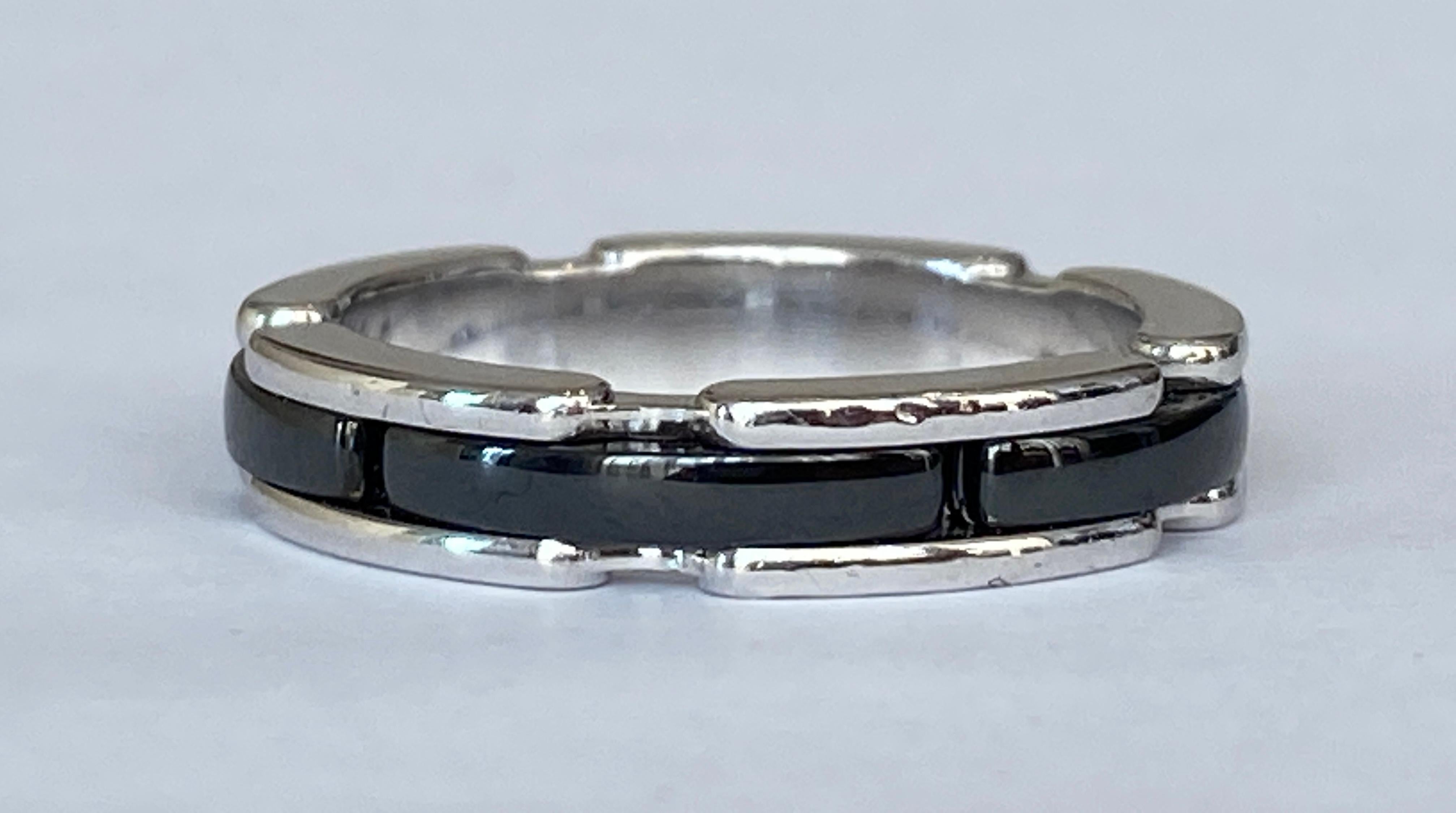Offered in excellent condition 18k white gold/ceramic Chanel ring.

Chanel S.A. is a French clothing and accessories company founded in 1909. Chanel produces haute couture and ready-to-wear, as well as cosmetics, perfume, jewelry and watches.
Since