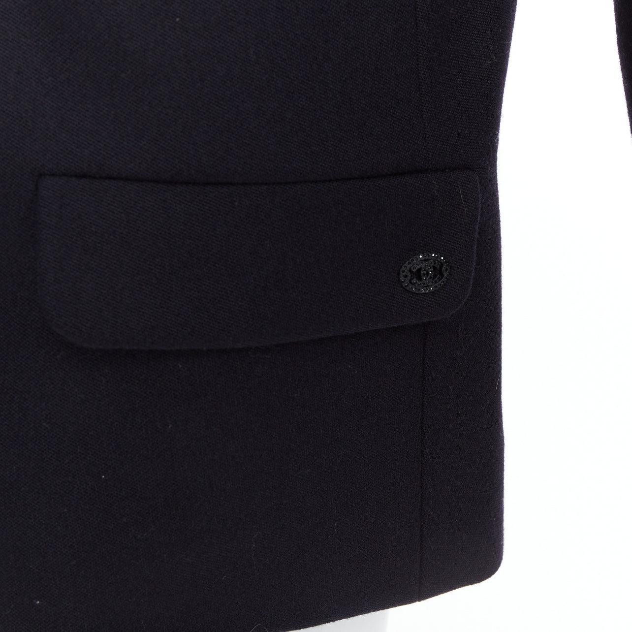 CHANEL 18A negro París Hamburgo Metier D'art blazer esmoquin lana FR40 L en venta 2
