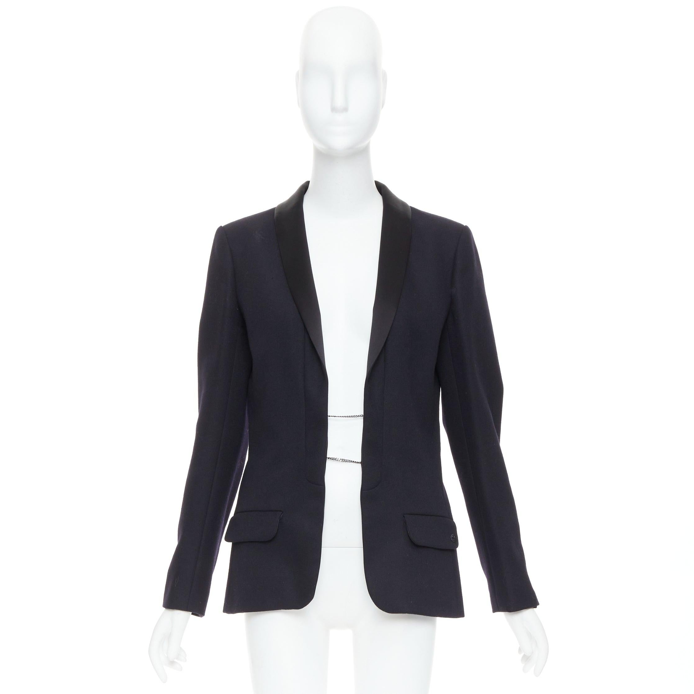CHANEL 18A negro París Hamburgo Metier D'art blazer esmoquin lana FR40 L en venta 4