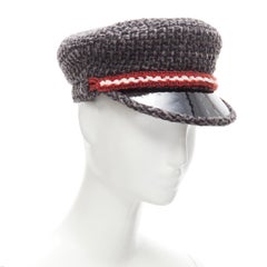CHANEL 18A Parus Hamburg Runway grey tweed red braid black patent sailor hat S