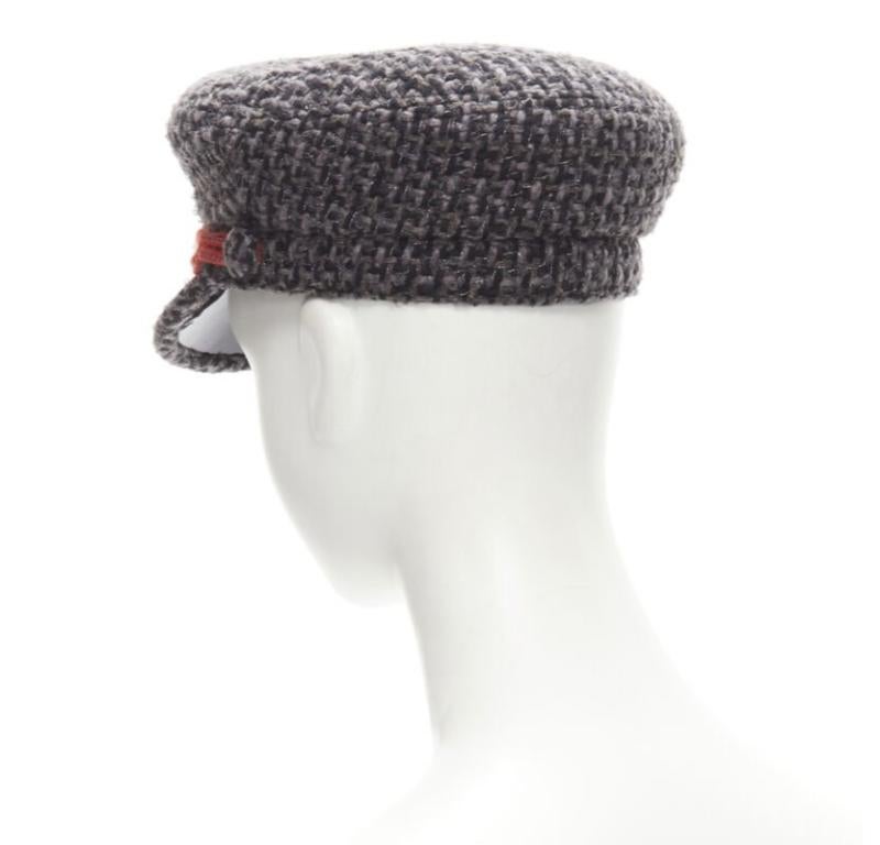 Women's CHANEL 18A Parus Hamburg Runway grey tweed red braid black patent sailor hat S For Sale