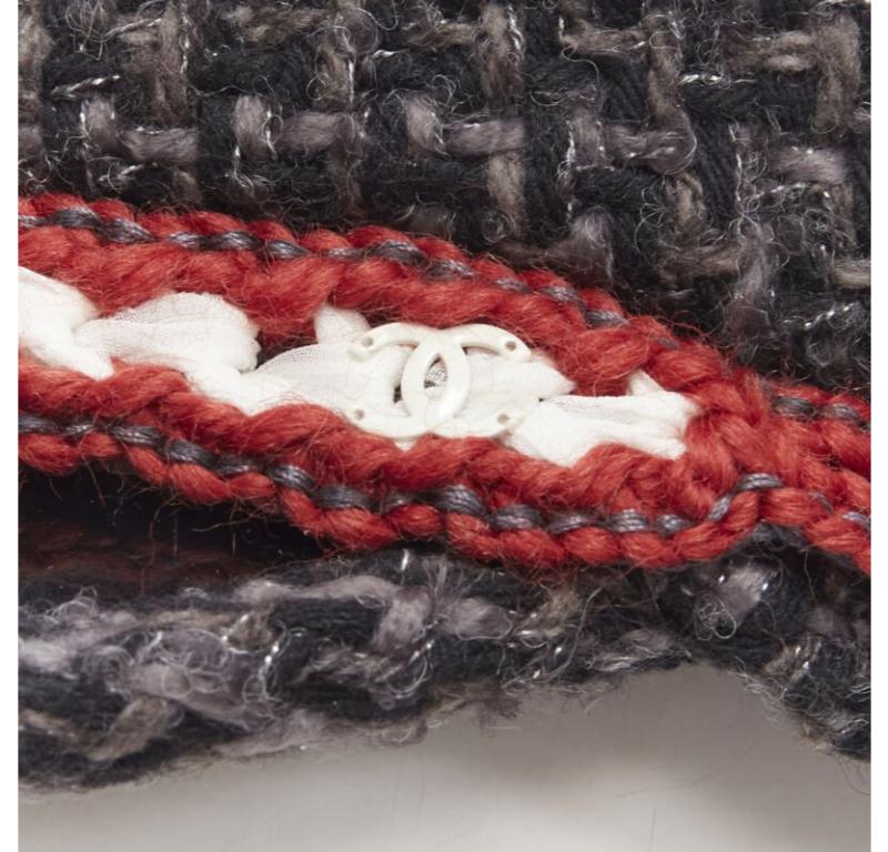 CHANEL 18A Parus Hamburg Runway grey tweed red braid black patent sailor hat S For Sale 2