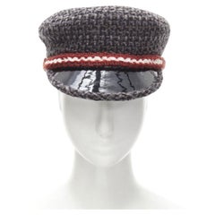 CHANEL 18A Parus Hamburg Runway grey tweed red braid black patent sailor hat S