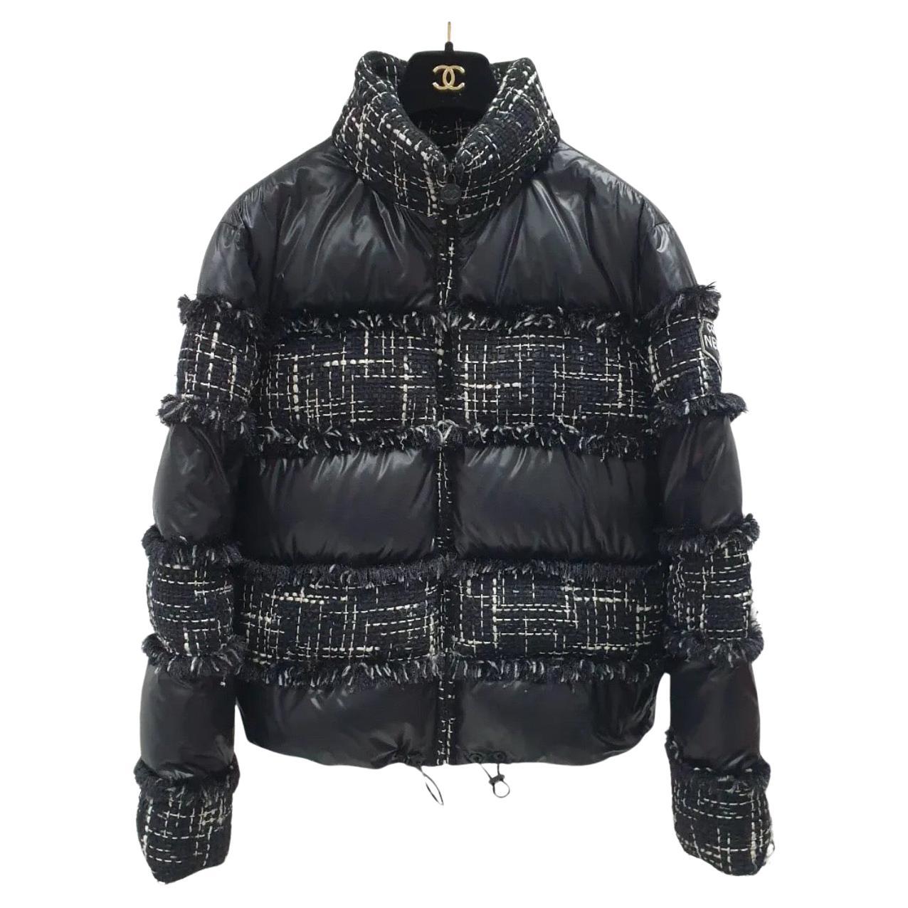 CHANEL 18B Coco Neige Ribbon Tweed Puffer Jacket For Sale