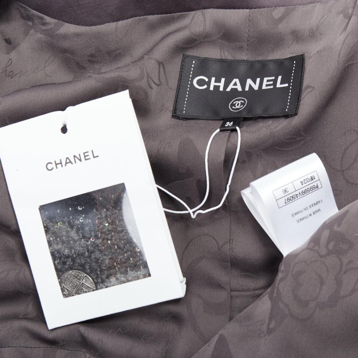 Chanel 18B Fantasy tweed grigio a quadri con paillettes in lana FR38 M. in vendita 5