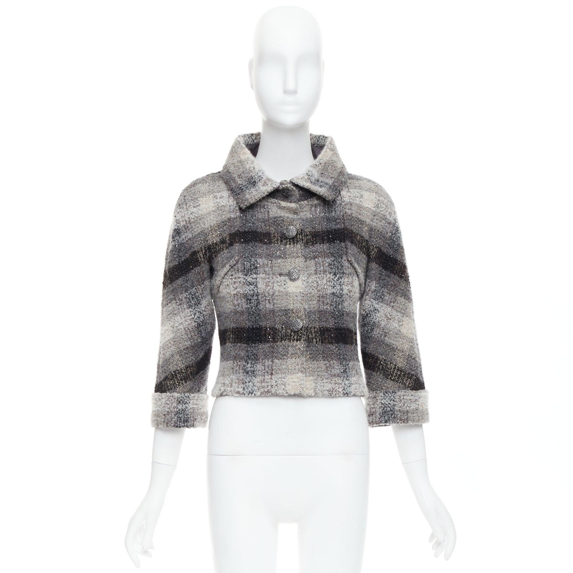 Chanel 18B Fantasy tweed grigio a quadri con paillettes in lana FR38 M. in vendita 6