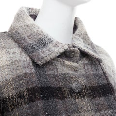 CHANEL 18B Fantasy tweed grey checked sequinned wool crop jacket FR38 M