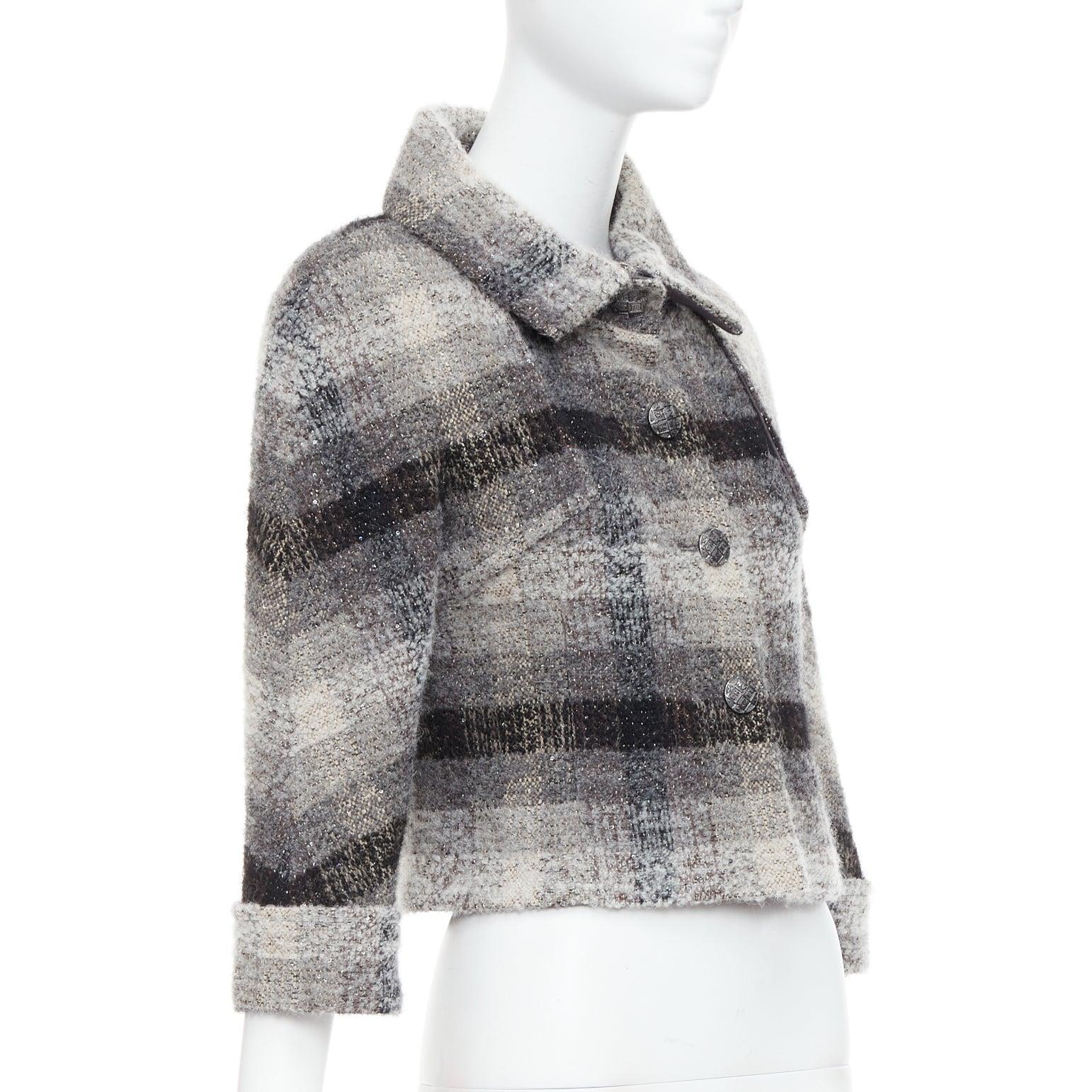 Chanel 18B Fantasy tweed grigio a quadri con paillettes in lana FR38 M. In condizioni Nuovo in vendita a Hong Kong, NT