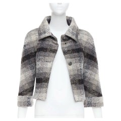 CHANEL 18B Fantasy tweed grey checked sequinned wool crop jacket FR38 M