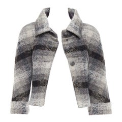 CHANEL 18B Fantasy tweed grey checked sequinned wool crop jacket FR38 M