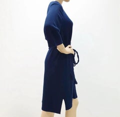 CHANEL 18C Navy Blue Belted Cashmere Dress