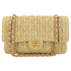 Chanel 18C Paris Athens Beige Raffia Medium Classic Double Flap Bag GHW 68384