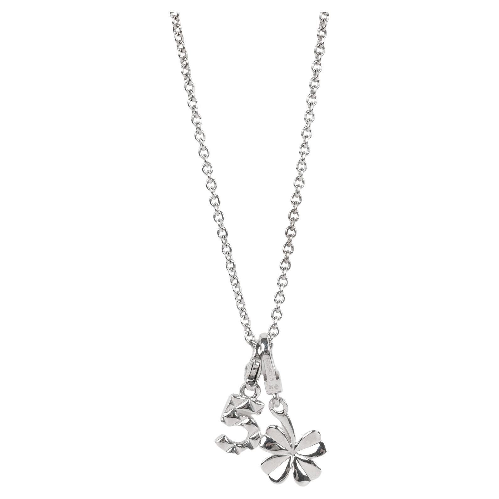 Chanel 18ct White Gold Lucky Charms Motif Necklace For Sale