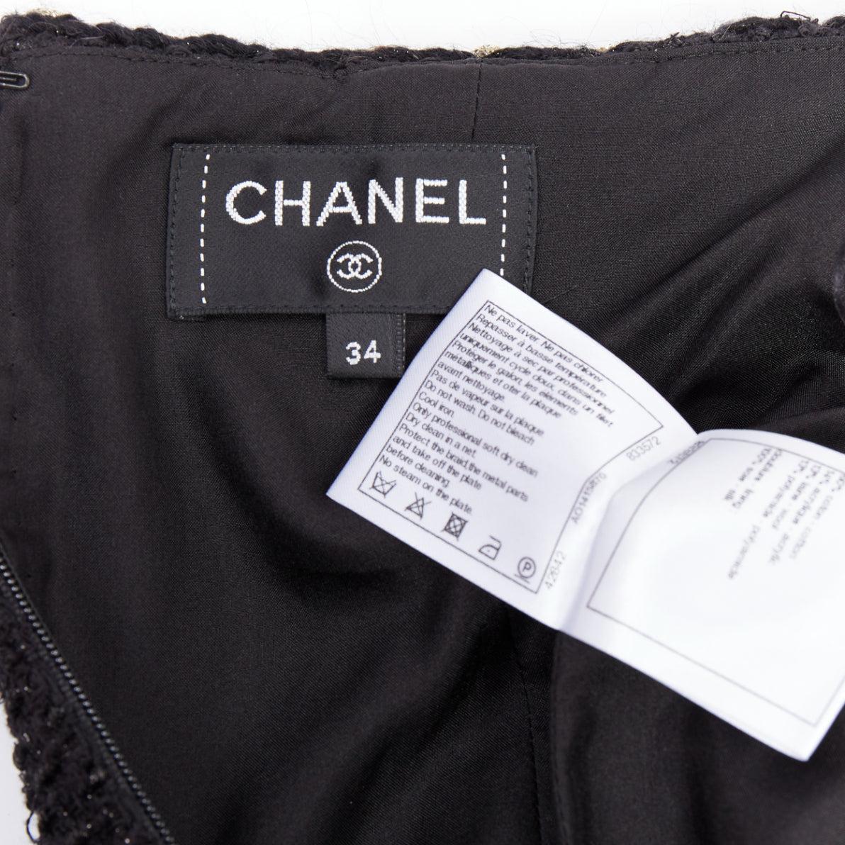 Chanel 18K gonna in tweed di cotone nero marrone con finiture a treccia in oro FR34 XS in vendita 3