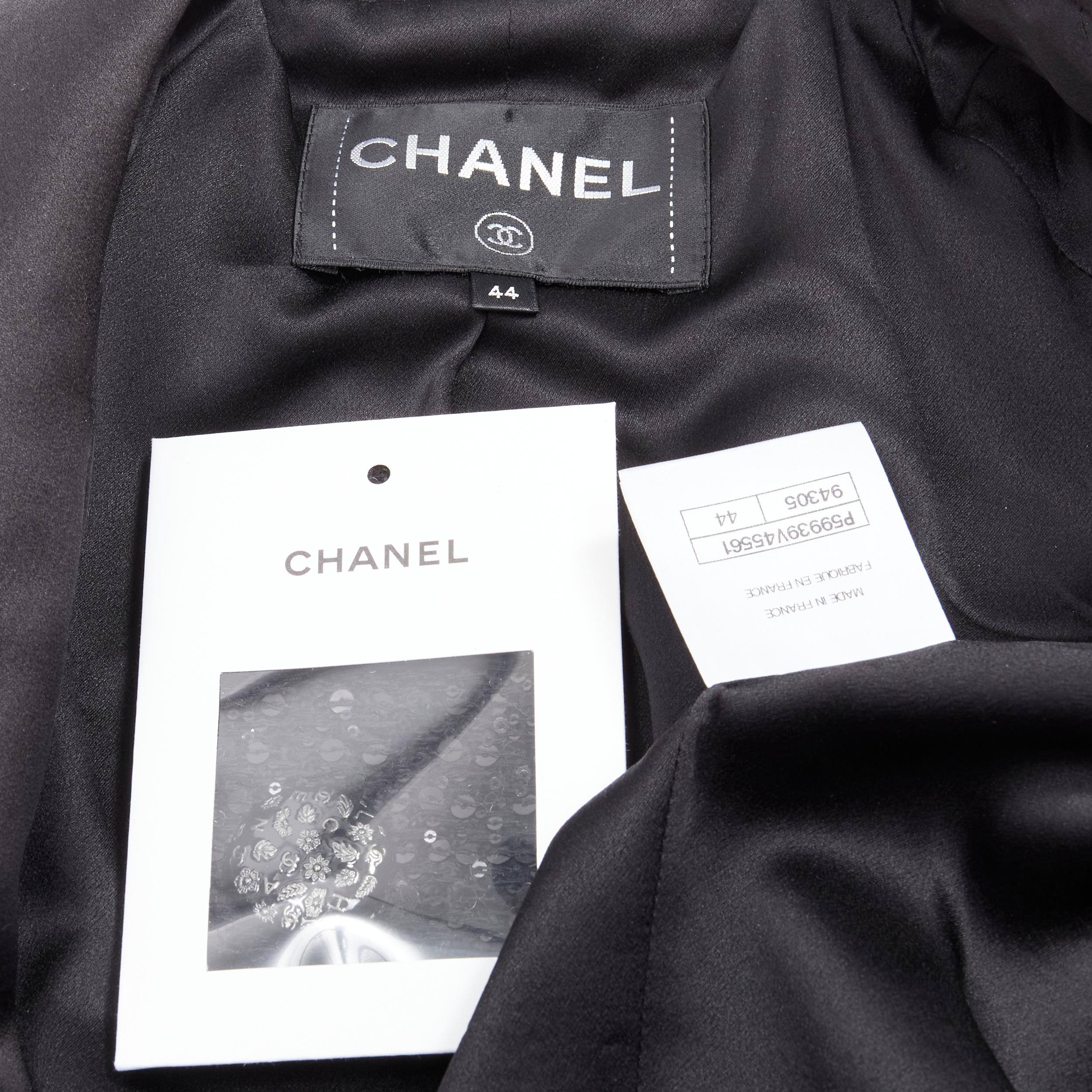 CHANEL 18K black sequins tweed shawl collar draped hem blazer jacket FR44 XL 8
