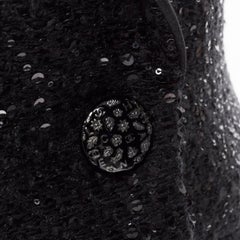 CHANEL 18K black sequins tweed shawl collar draped hem blazer jacket FR44 XL