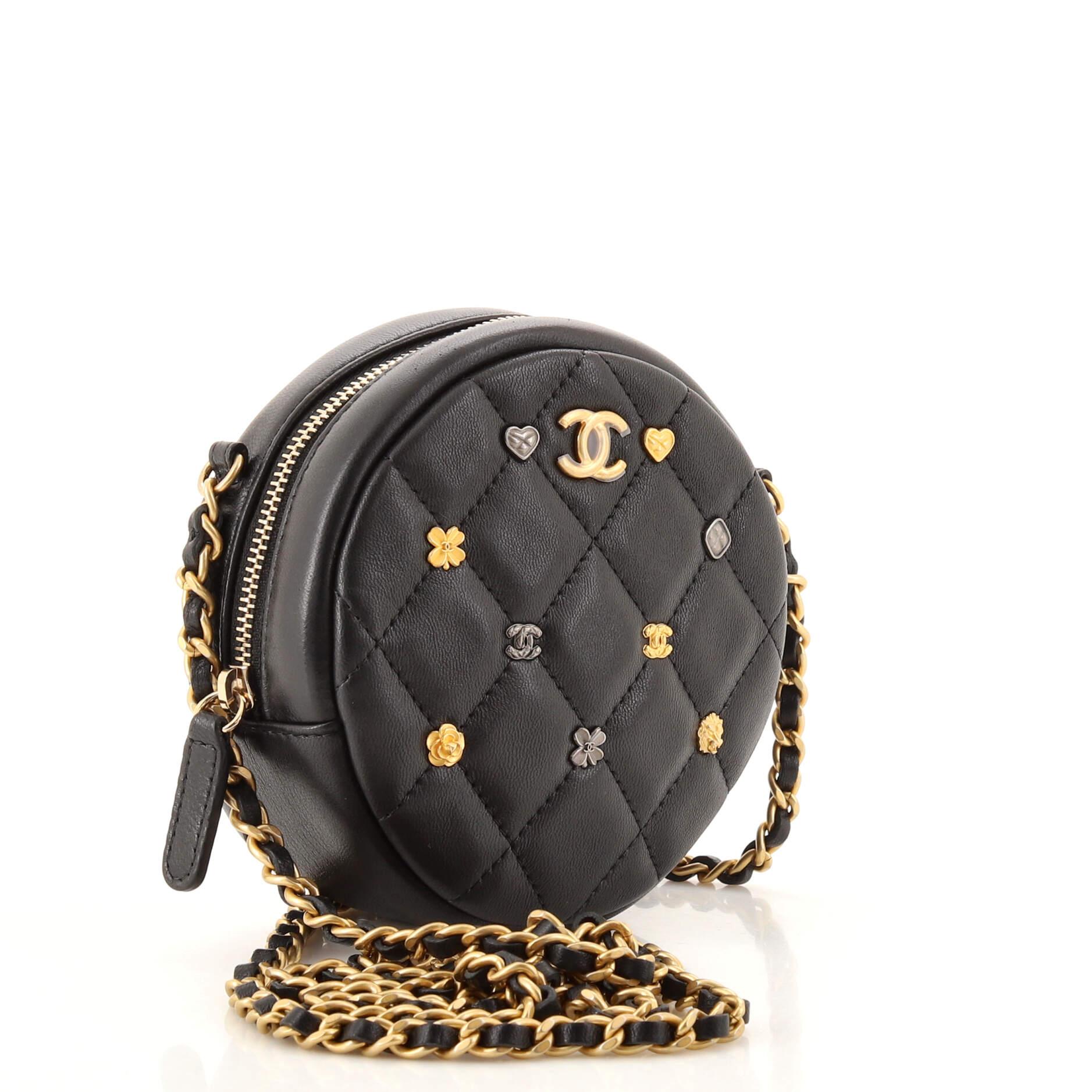 Chanel 18K Charms Round Clutch With Chain Quilted Lambskin Mini In Good Condition In NY, NY