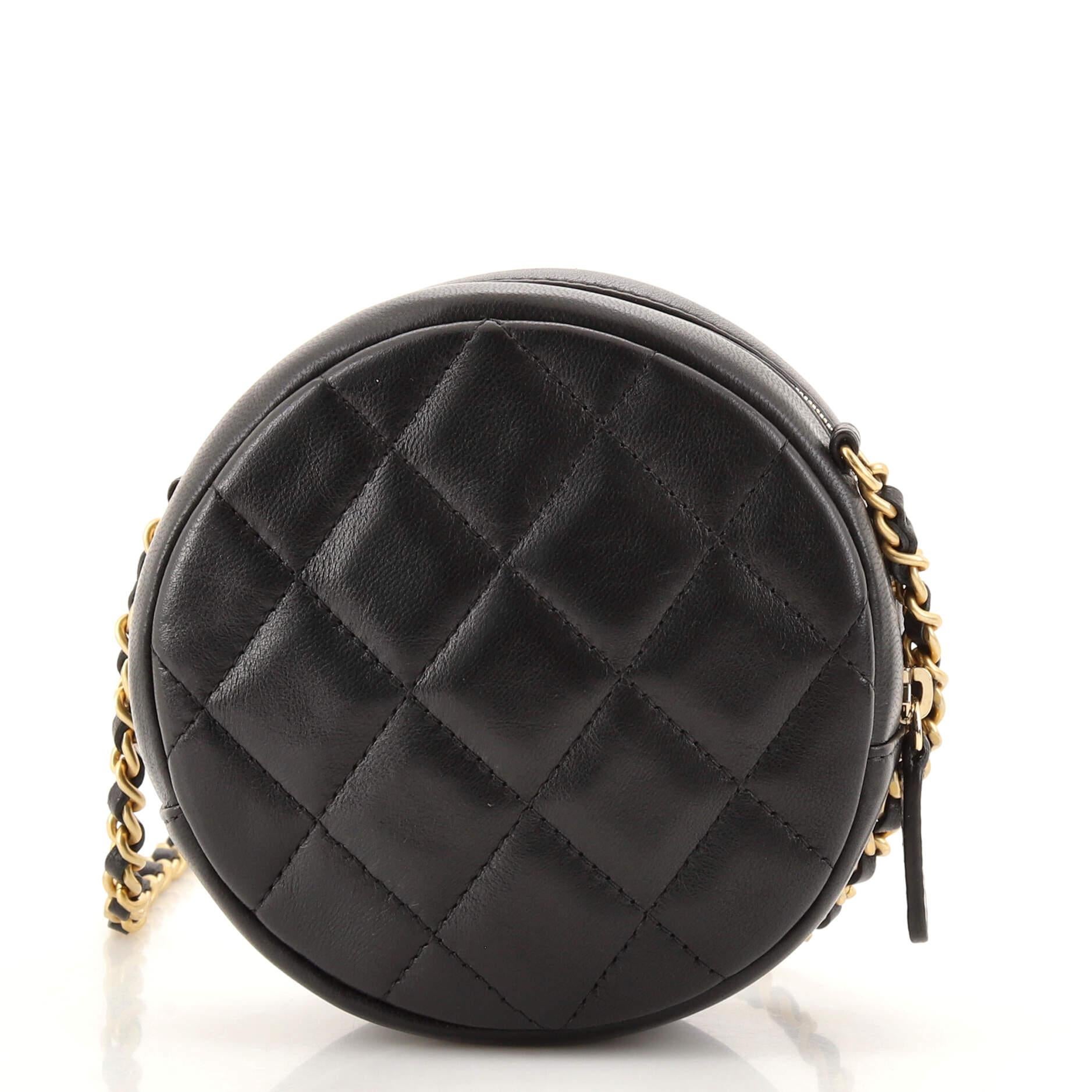 Women's or Men's Chanel 18K Charms Round Clutch With Chain Quilted Lambskin Mini