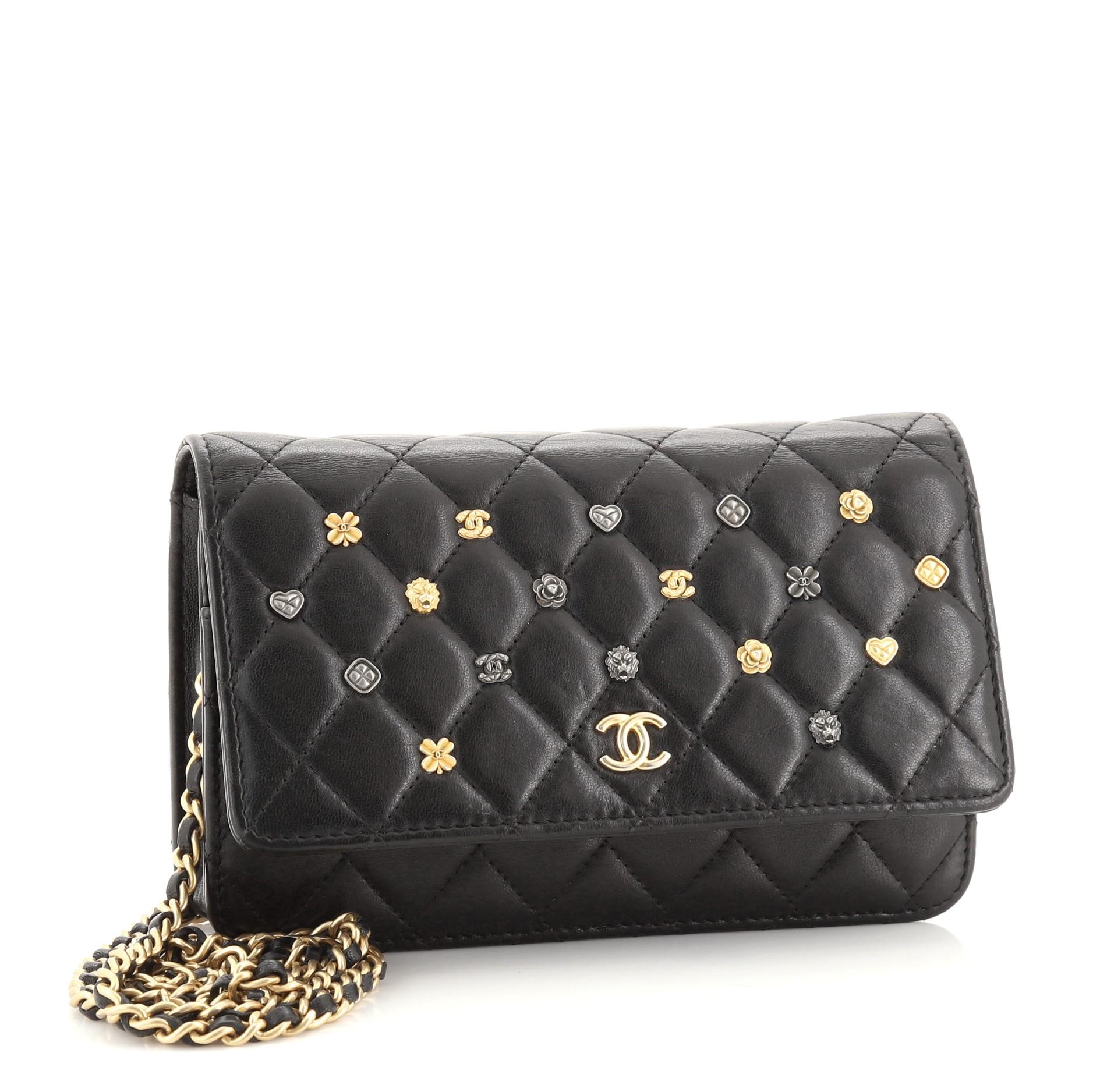 Black Chanel 18K Charms Wallet on Chain Quilted Lambskin