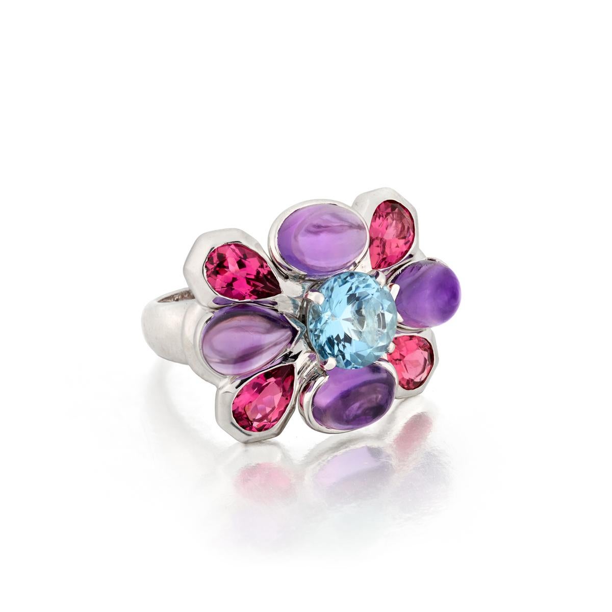 Chanel ring composed of 18K white gold with multi-gemstones.  The ring is marked 