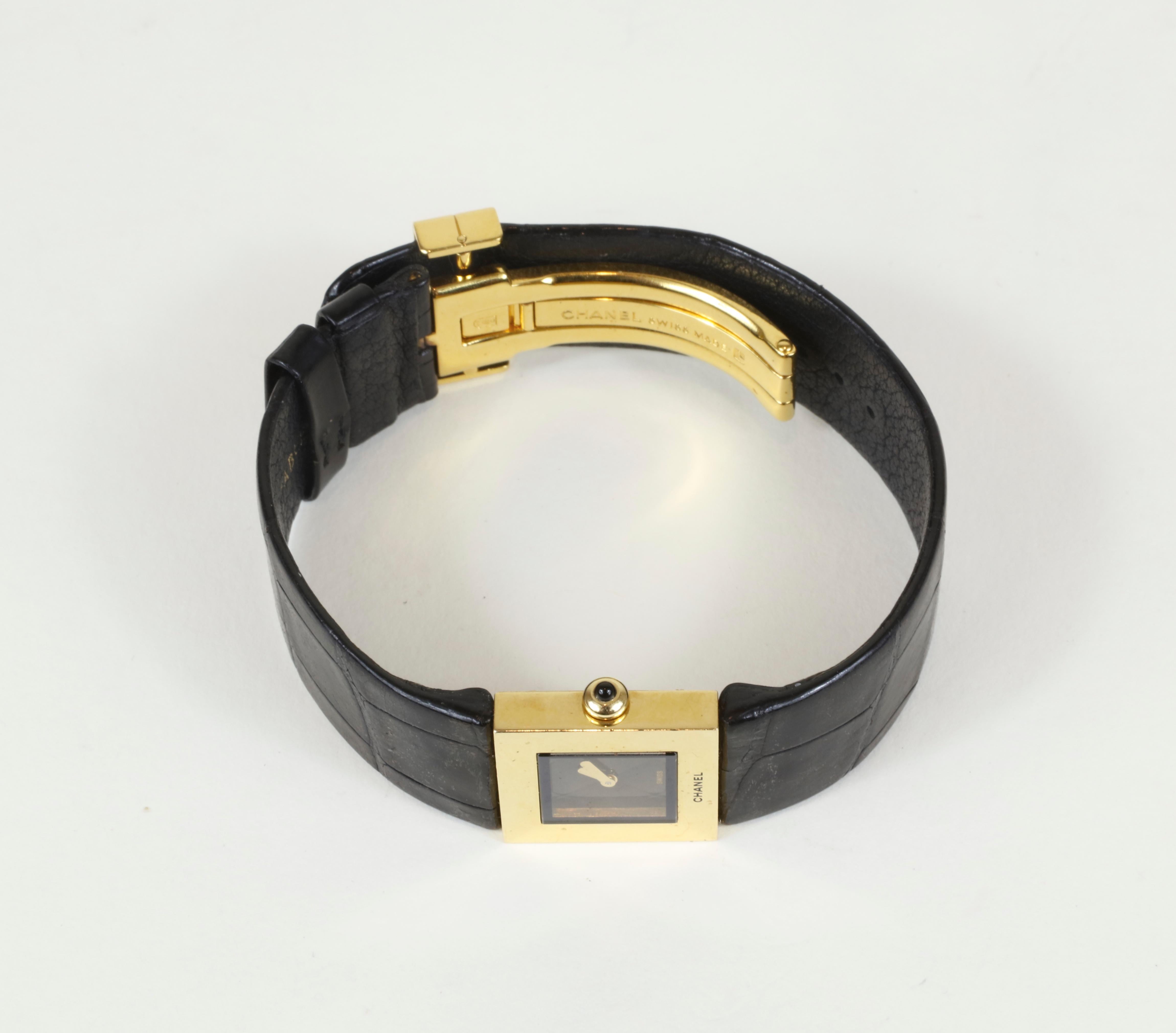 Chanel 18k Gold Black Alligator Band Watch
From 1990's
