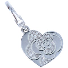 Chanel 18 Karat Gold and Diamond Camellia Flower Heart Pendant Charm 4.1g