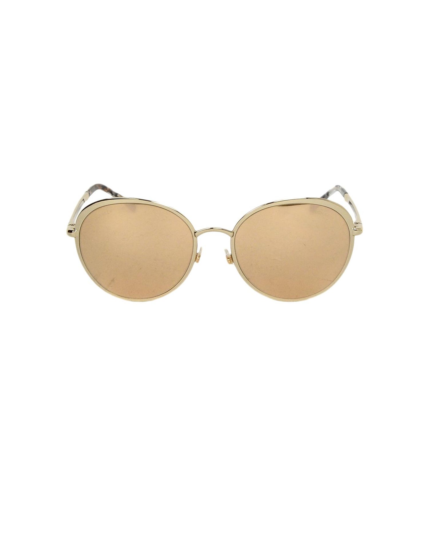 Chanel 18K Gold Mirrored Lenses and Metal Rounded Sunglasses 
