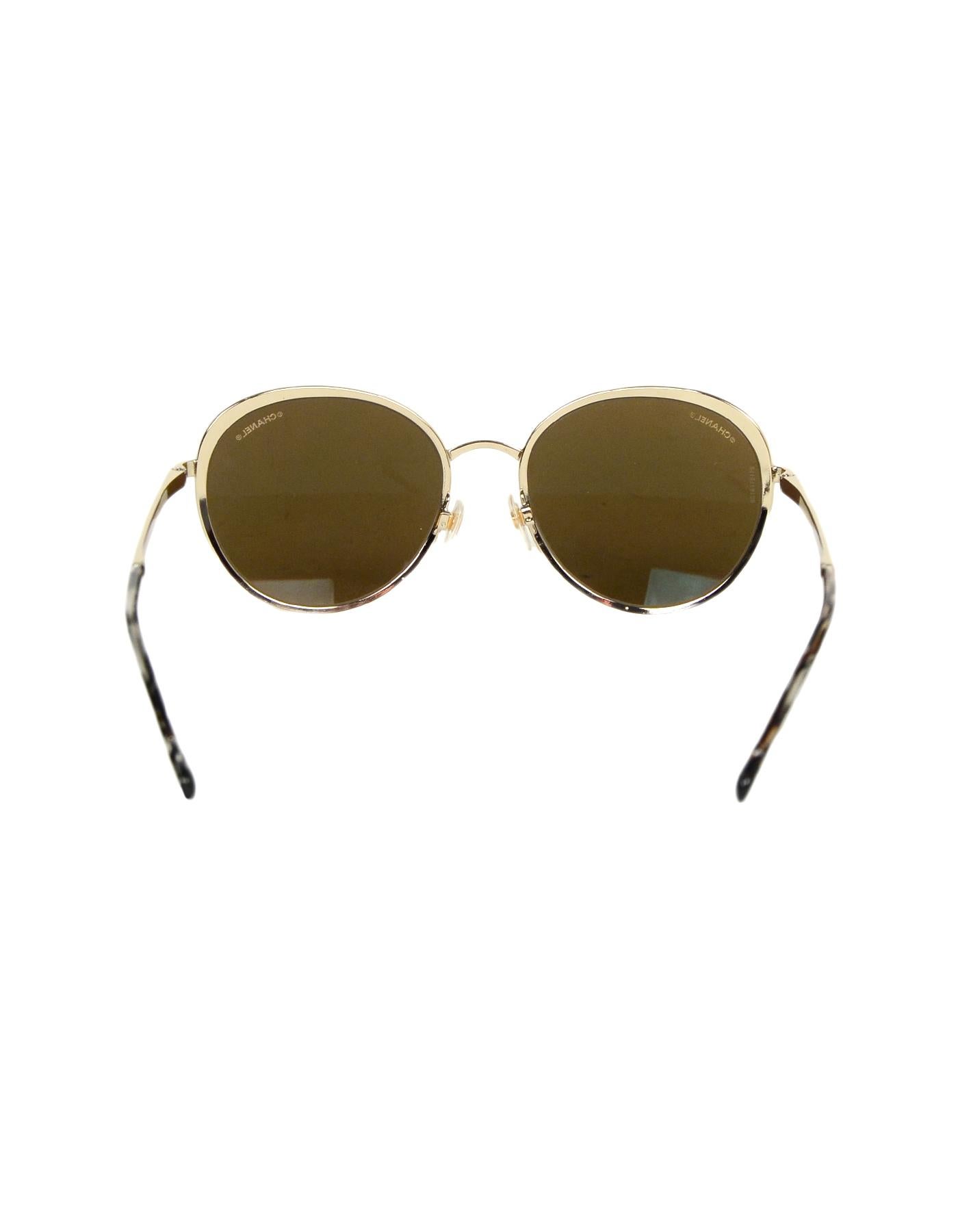 Women's Chanel 18K Gold Mirrored Lenses & Metal Rounded Sunglasses W/ Case rt. $530