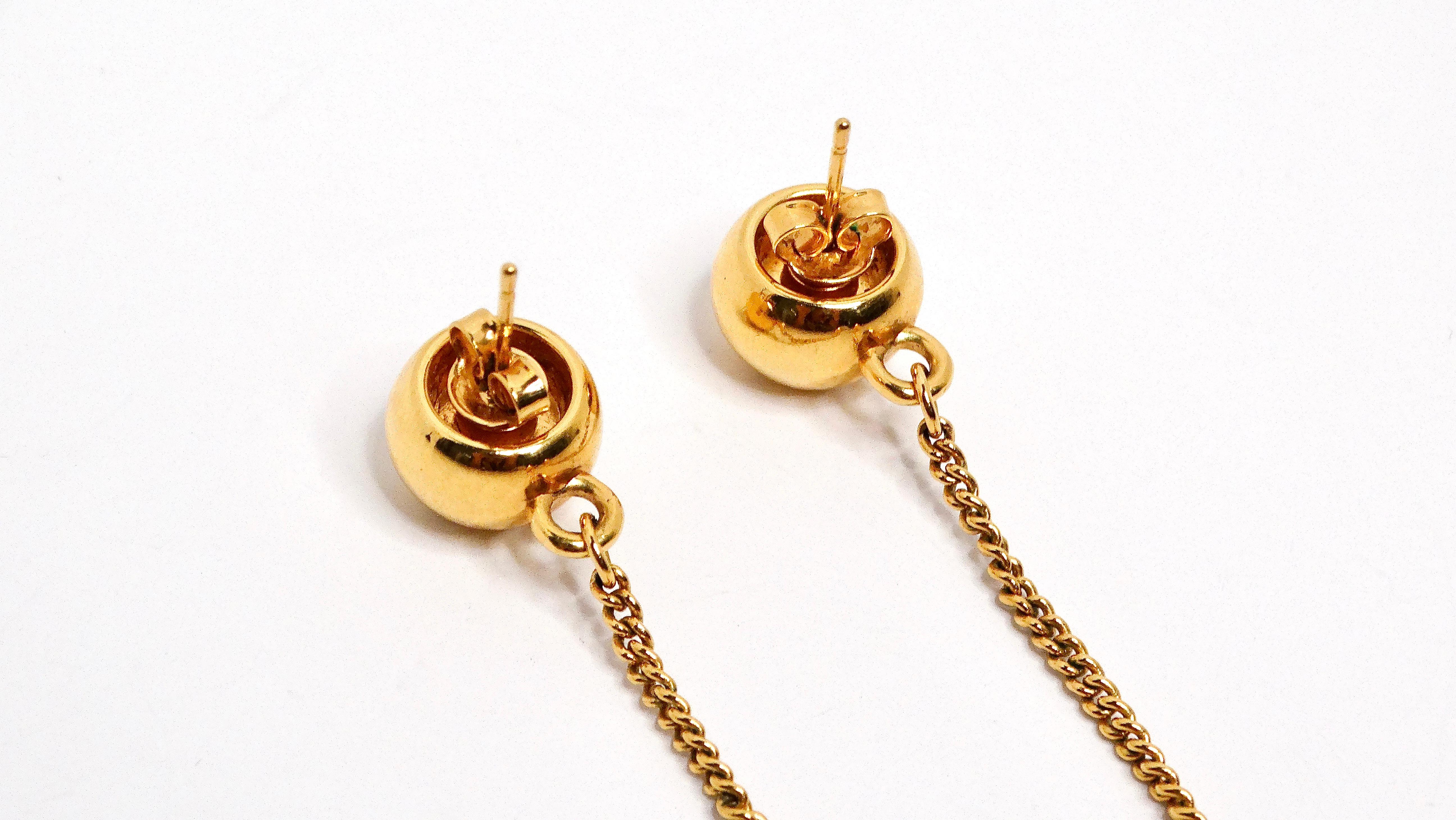 Chanel 18k Gold Plated Ball Charm Drop Earrings In Good Condition For Sale In Scottsdale, AZ