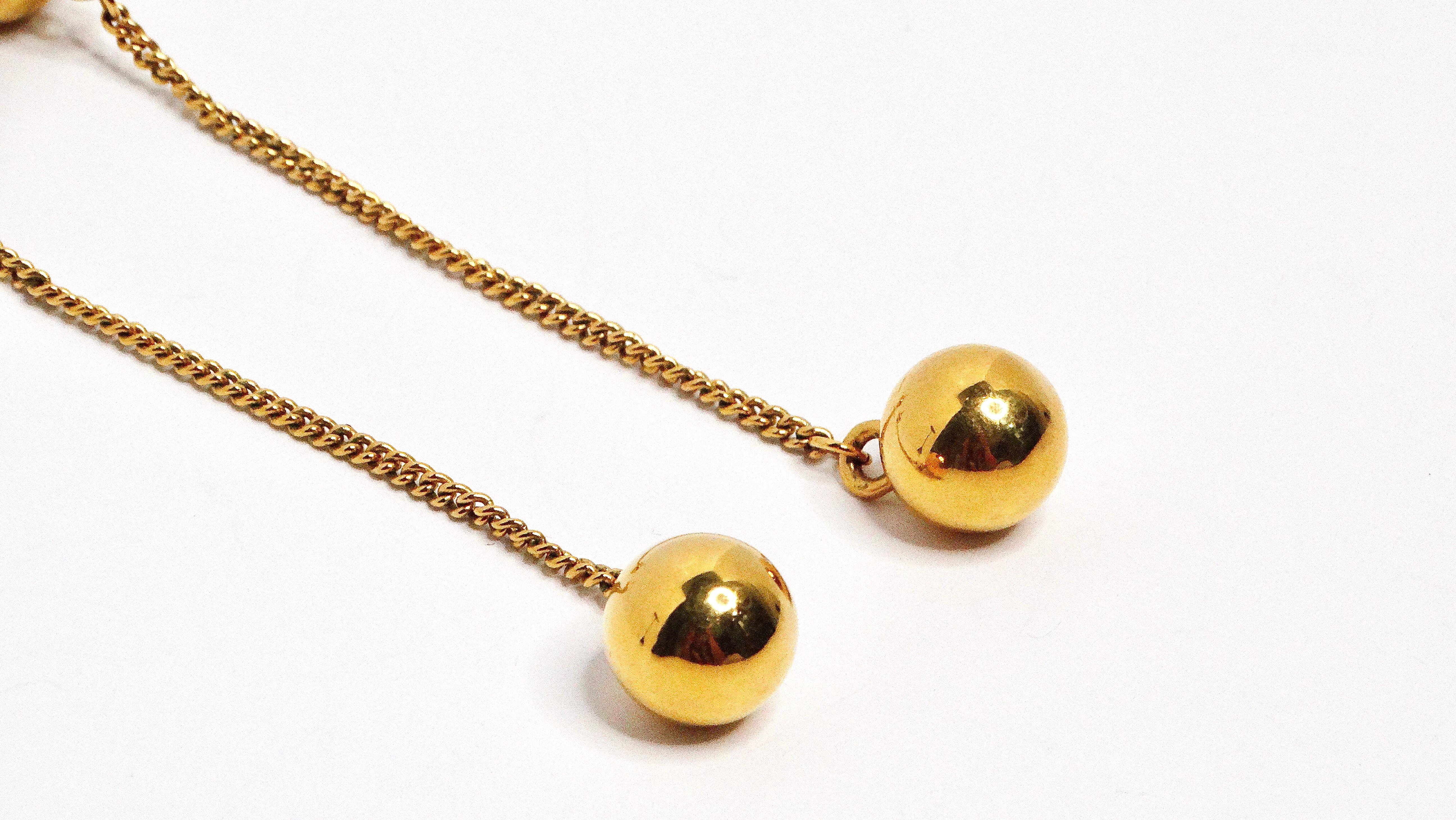 Chanel 18k Gold Plated Ball Charm Drop Earrings For Sale 1