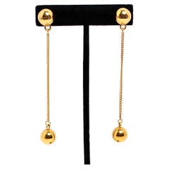 Chanel 18k Gold Plated Ball Charm Drop Earrings