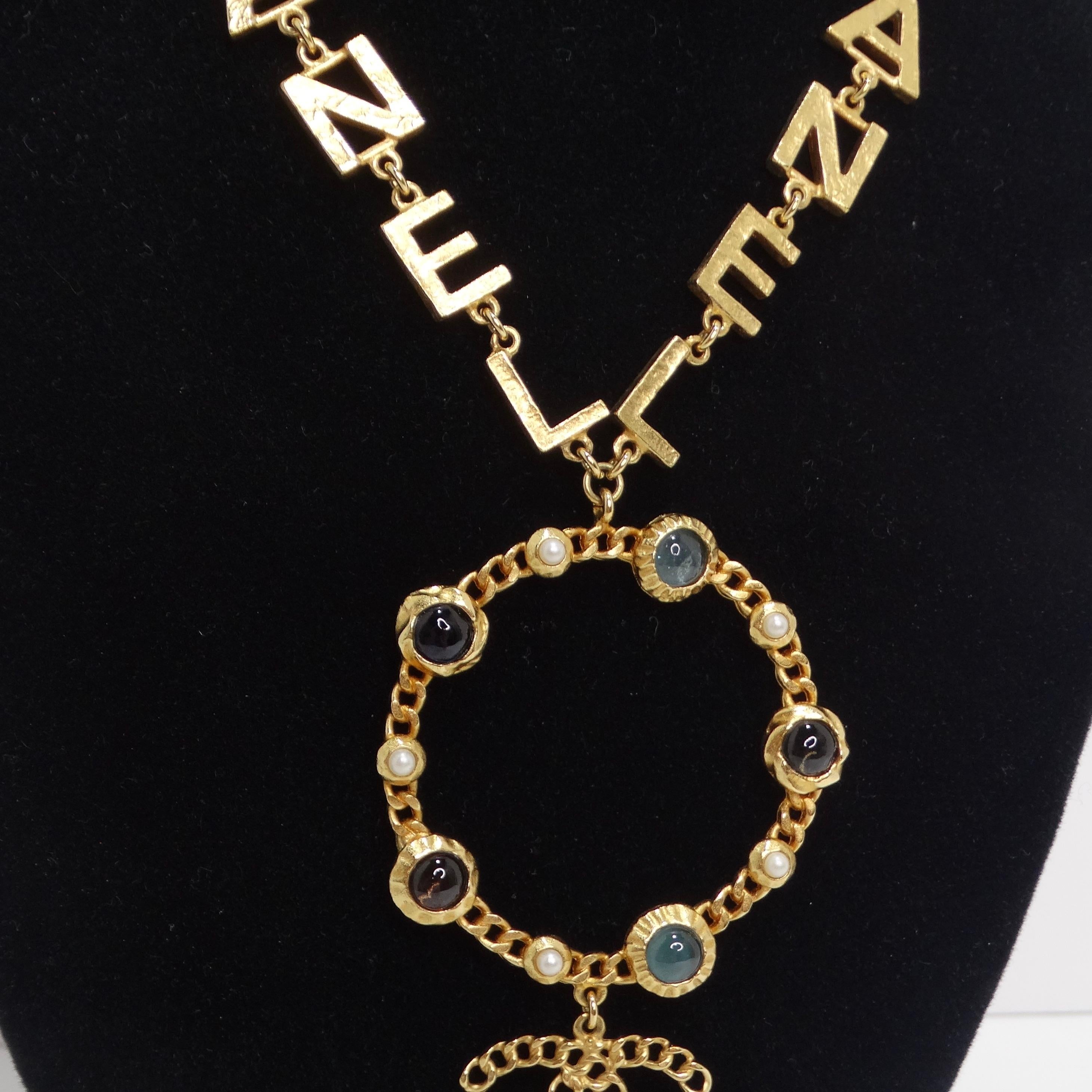 Women's or Men's Chanel 18K Gold Plated Logo Multi Gemstone Lariat Necklace For Sale