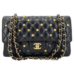 Chanel 18K Lucky Heart Charms Medium Classic Double Flap Bag Black 67513