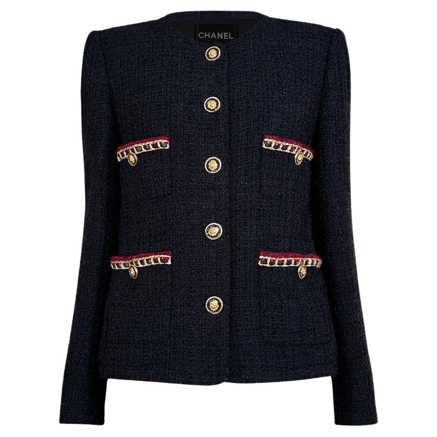 CHANEL 18K$ New 2021 Legendary Black Ribbon Tweed Jacket 36 FR im Angebot