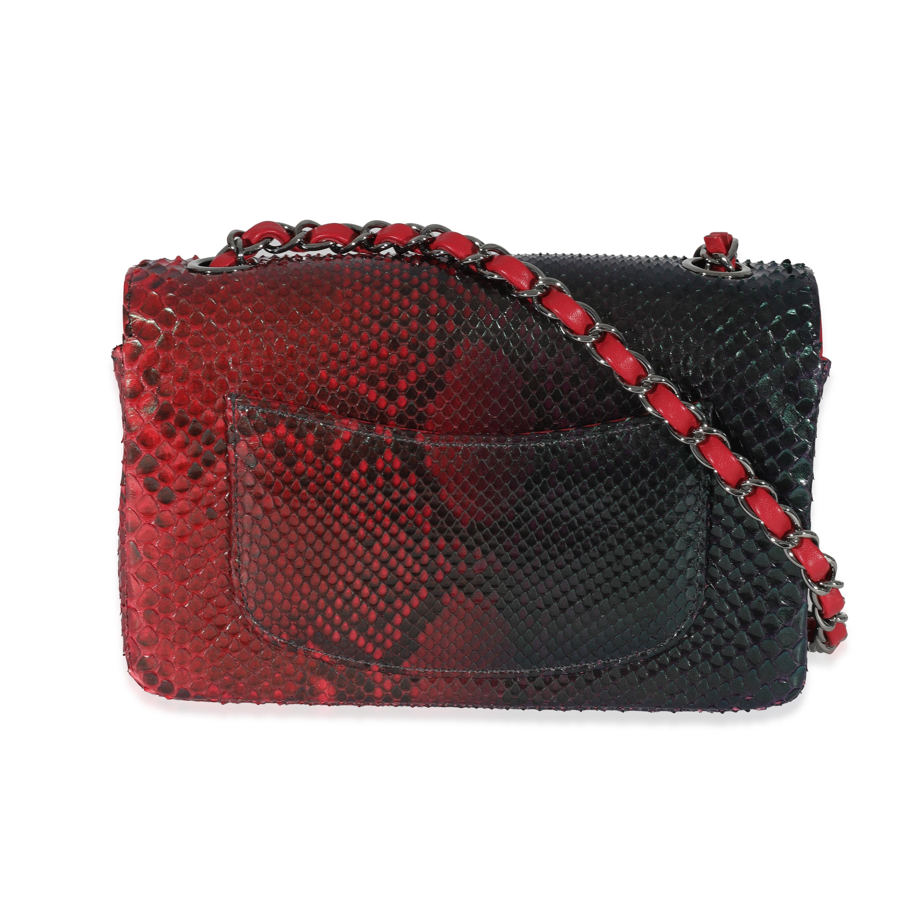 Chanel 18K Red Black Ombre Iridescent Python Mini Flap Bag RHW In Excellent Condition In New York, NY