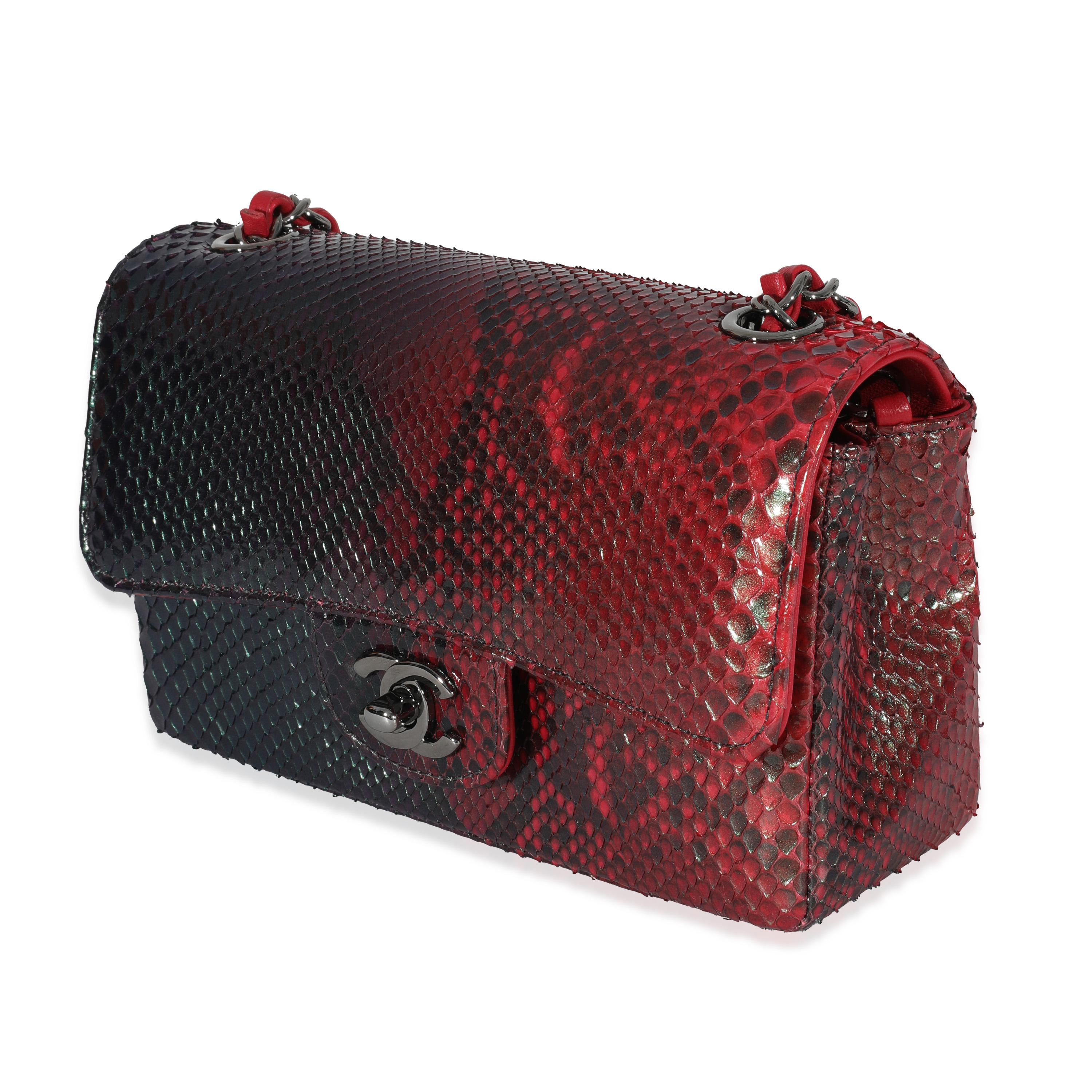 Chanel 18K Red Black Ombre Iridescent Python Mini Flap Bag RHW In Excellent Condition In New York, NY