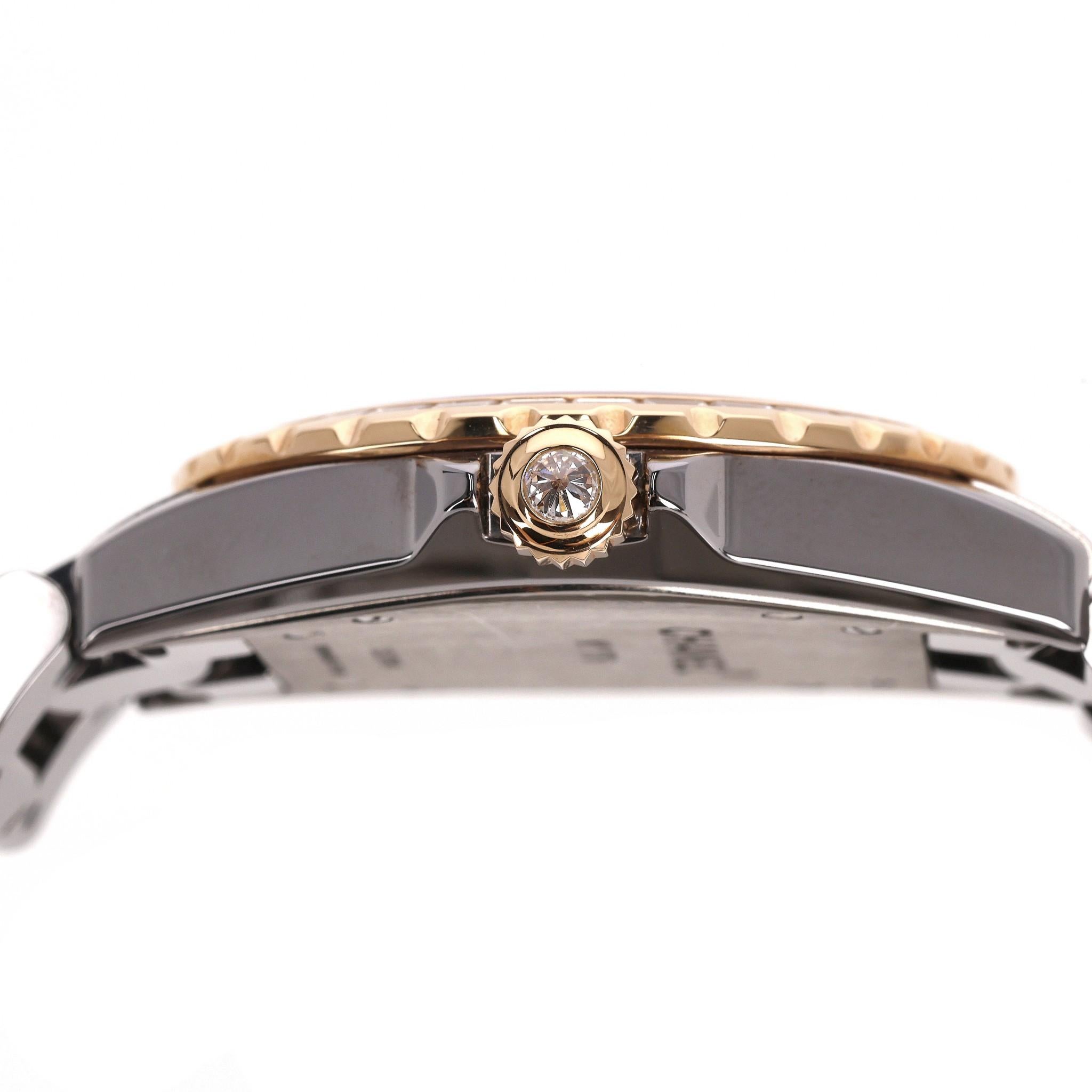 Baguette Cut Chanel 18k Rose Gold, Ceramic & Baguette Diamond J12 Automatic Watch For Sale